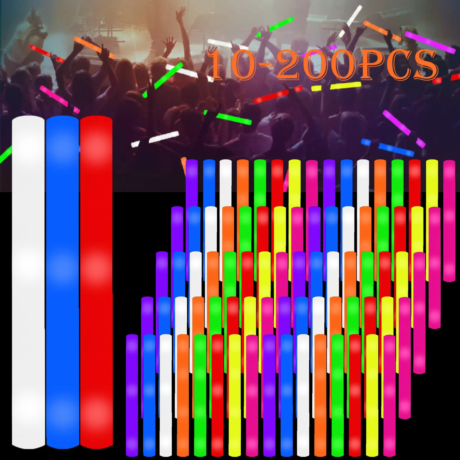 LED Foam Sticks Light Up Batons Glow Fiber Optic Wands Tube Led Flashing Stick for Wedding Raves Concert 260207