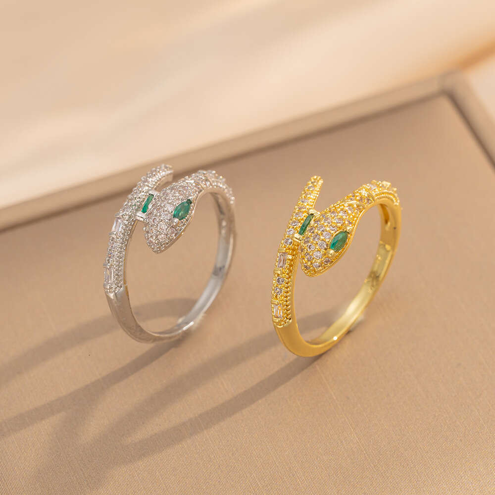 Light Luxury Zircon Sparkling Snake-Shaped Silver Open Ring Hand Jewelry