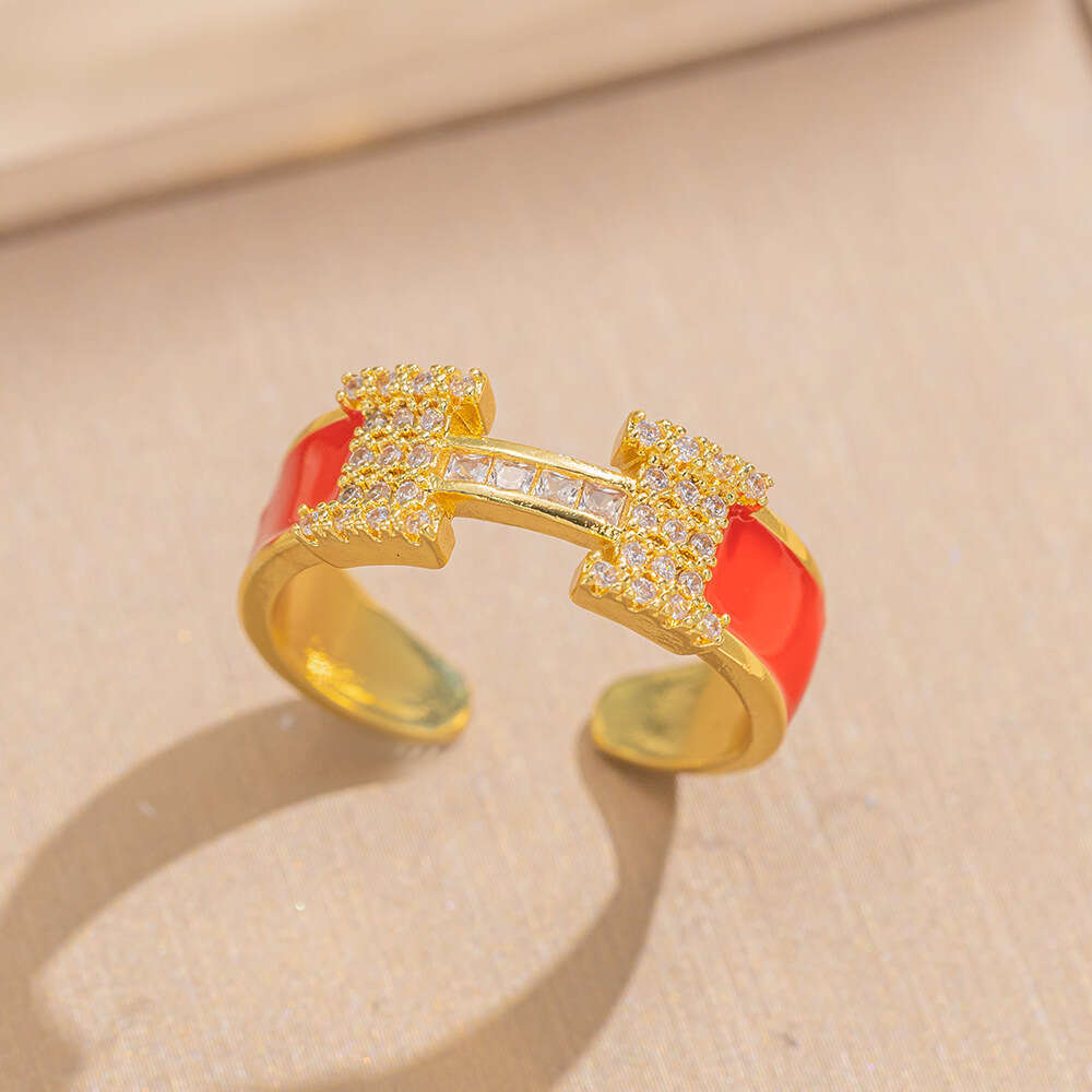 Cross-Border Hot-Selling H-Shaped Light Luxury Design Sense Couple Micro Pave Zircon Black White Open Adjustable Rings For Men And Women