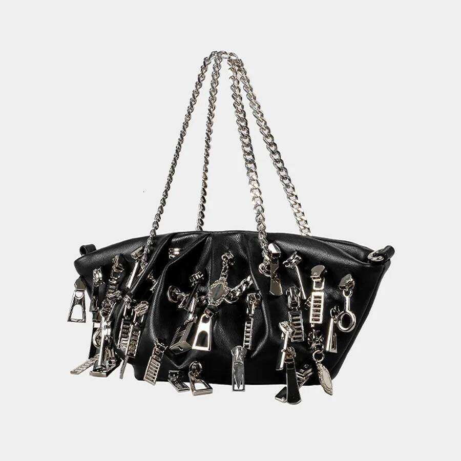 Punk Style Ruched Dumpling Armpit Bag 2025 Multi Zipper Head Decoration Women's Shoulder Bags Spicy Girl Y2k Handbags
