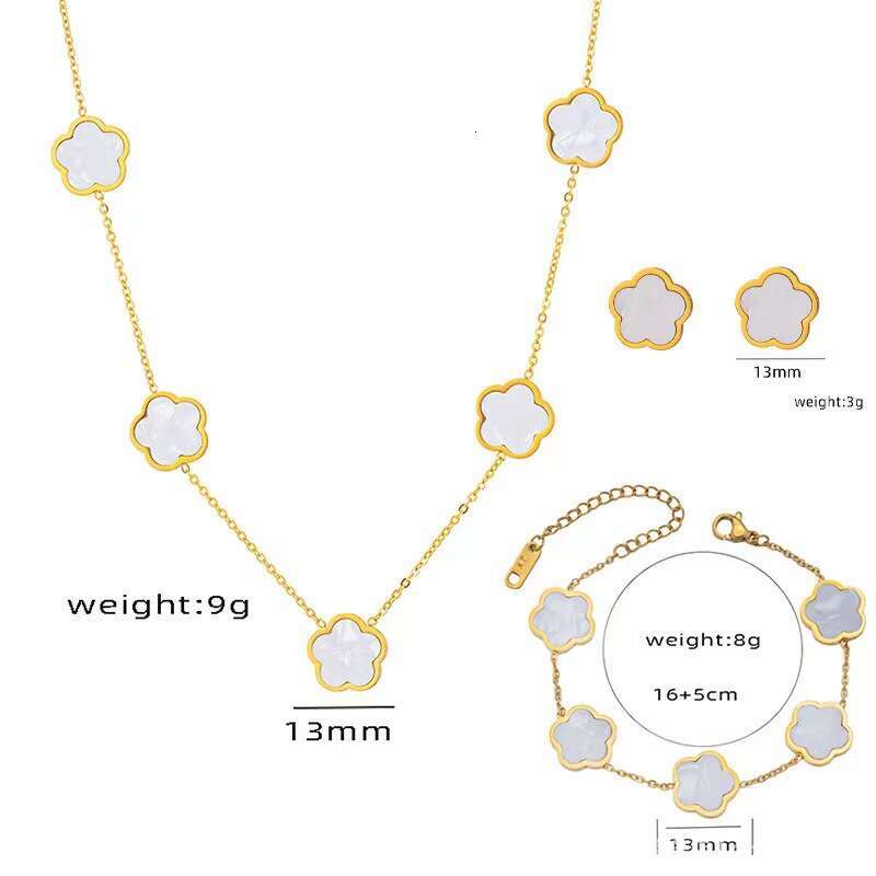 Five Leaf Clover Jewelry Set for Women Gold Blue Necklace Earrings Bracelet European American Style Fashion Versatile Jewelry Free Shipping