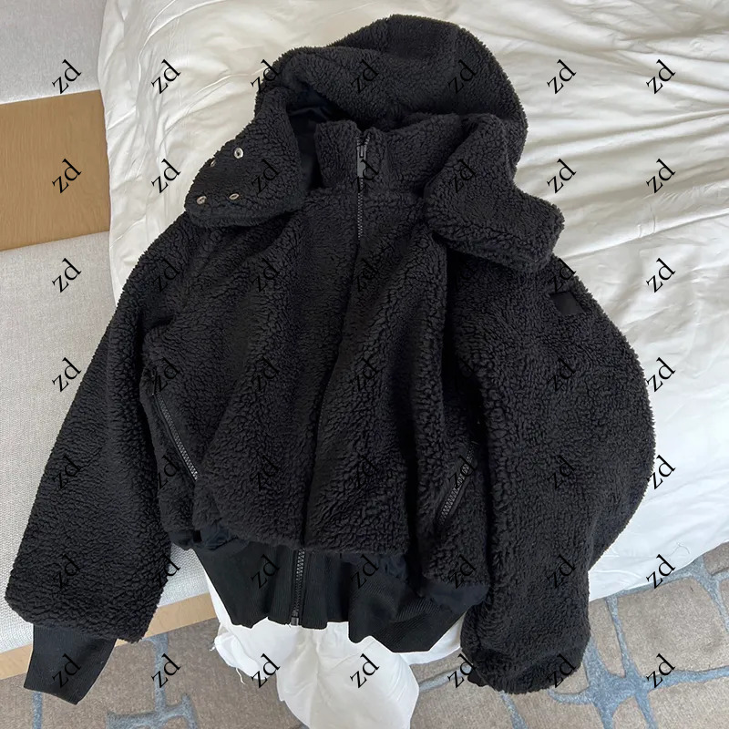 Designer Women Stand Collar Brown Lamhair Lamb Wool Zipper Hooded Yoga Clothes Womens Short Padded Warm Cotton-padded Jacket Winter Coat