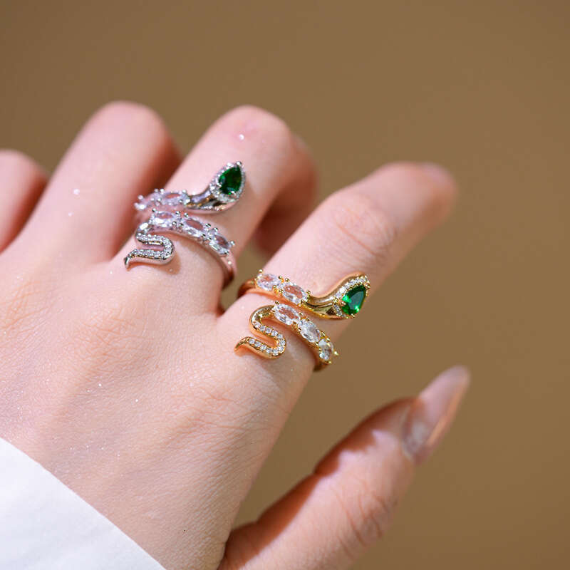 Zircon Emerald Snake Open Light Luxury High-End Index Finger Ring Fashion Trend Jewelry