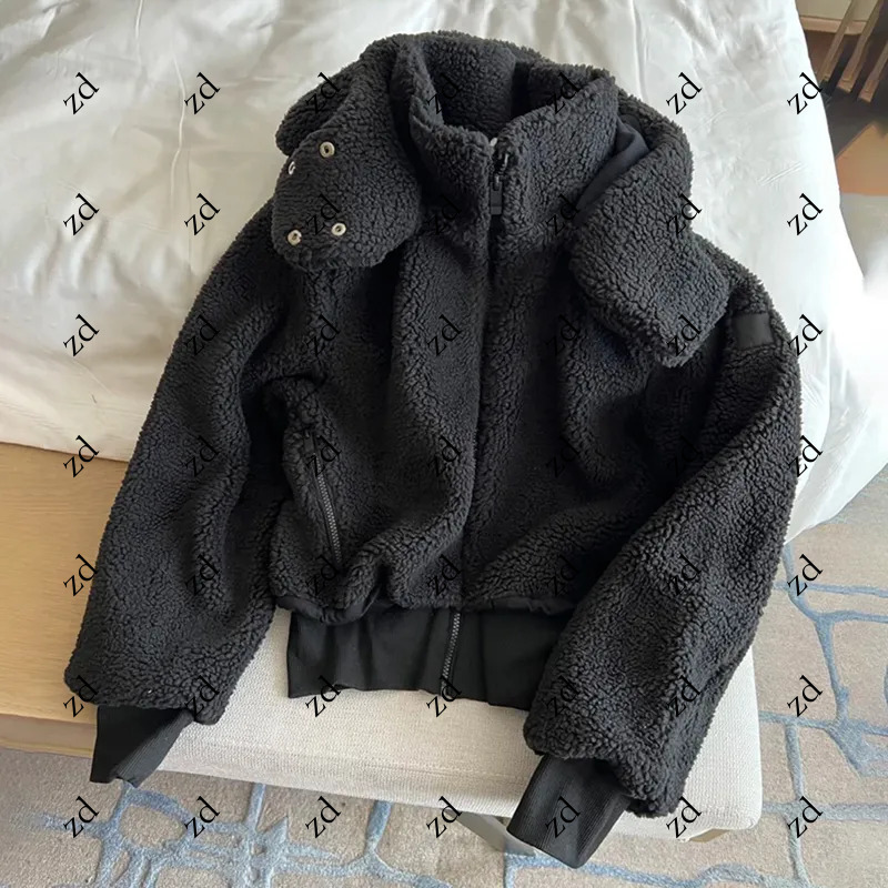 Designer Women Stand Collar Brown Lamhair Lamb Wool Zipper Hooded Yoga Clothes Womens Short Padded Warm Cotton-padded Jacket Winter Coat