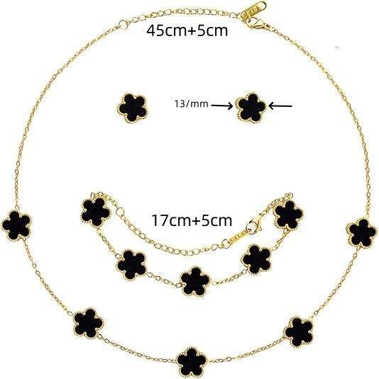 Five Leaf Clover Jewelry Set for Women Gold Blue Necklace Earrings Bracelet European American Style Fashion Versatile Jewelry Free Shipping