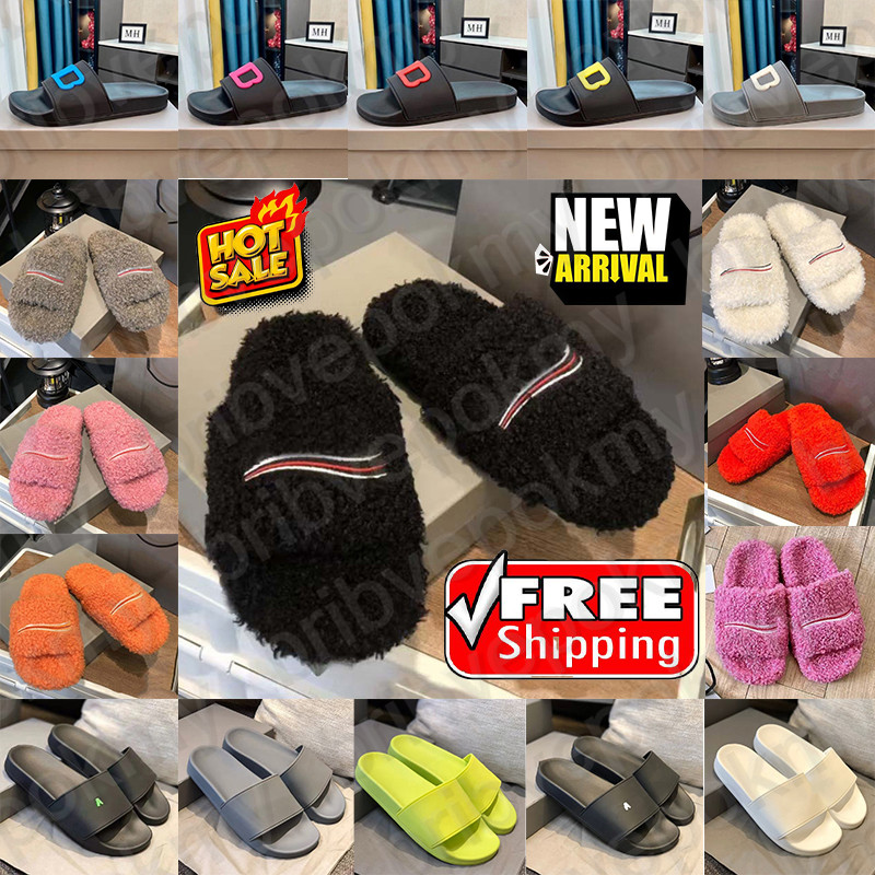 Free Shipping Designer balenviaga slides furry slides clogs heels fur slides slippers sliders clog shoes for mens womens sandal sandles mules Flip Flops top quality