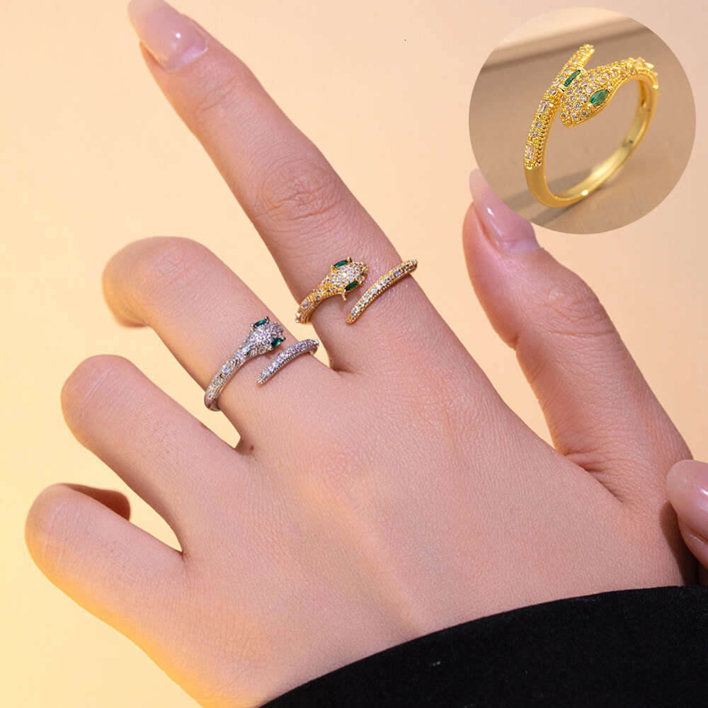 Light Luxury Zircon Sparkling Snake-Shaped Silver Open Ring Hand Jewelry