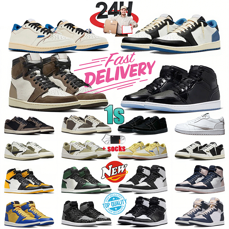 With Box Designer shoes for Men Women 1 Basketball Shoes Sneakers Black Phantom Gym Red Bred Toe Court Purple Game Royal Outdoor Sports Trainers Sneaker