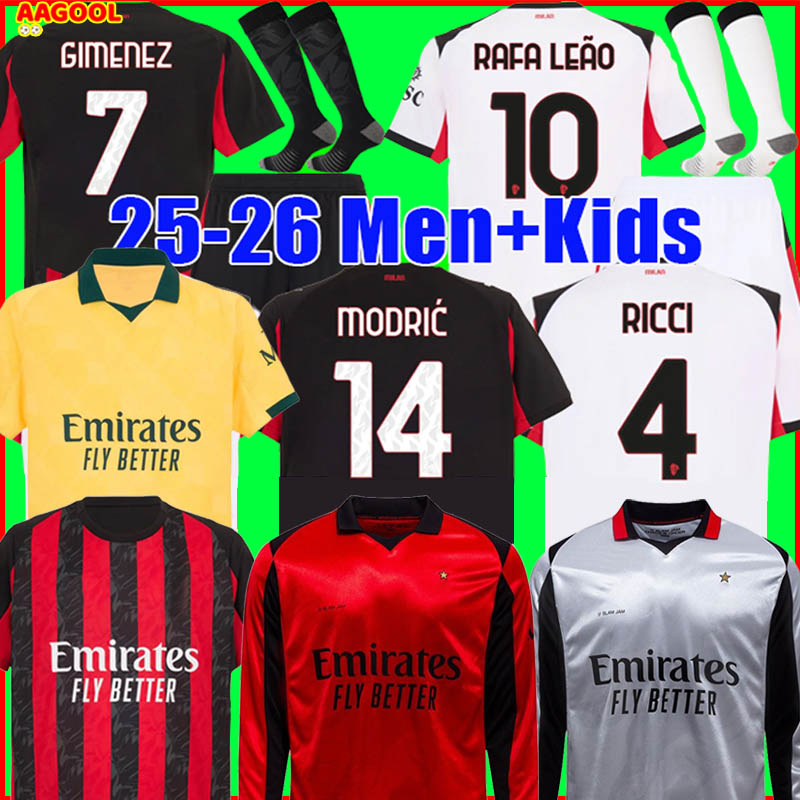AC Soccer jersey 25 26 football kit shirt jerseys Fourth 4th Slam Jam MODRIC GIMENEZ JASHARI PULISIC RAFA LEAO 2026 RICCI TOMORI MUSAH kids sets uniforms maglia