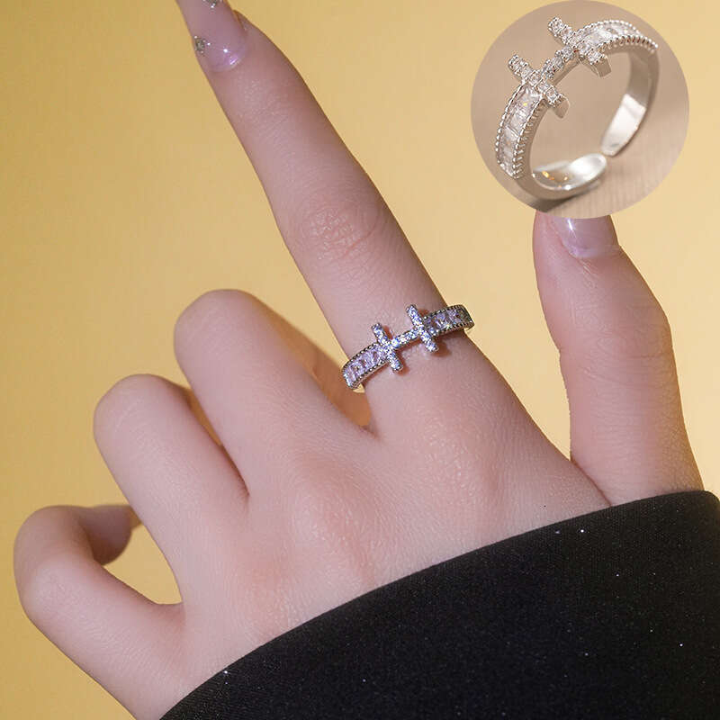 Full Diamond H Wedding Adjustable Open Ring Simple Hand Jewelry Couple Rings