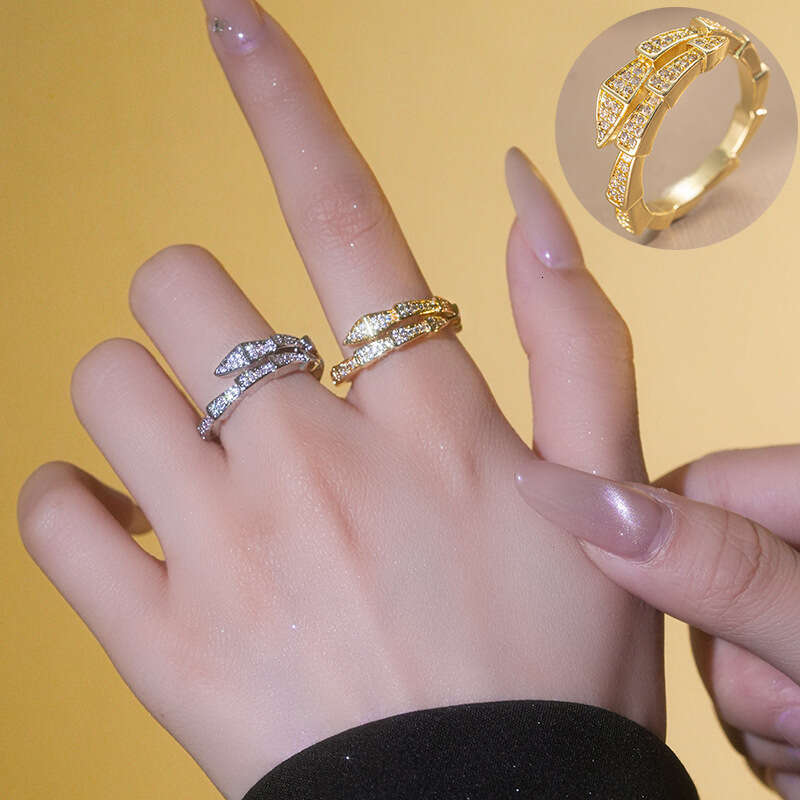 Full Diamond Open Ring Light Luxury Minimalist Snake Bone Ring For Women