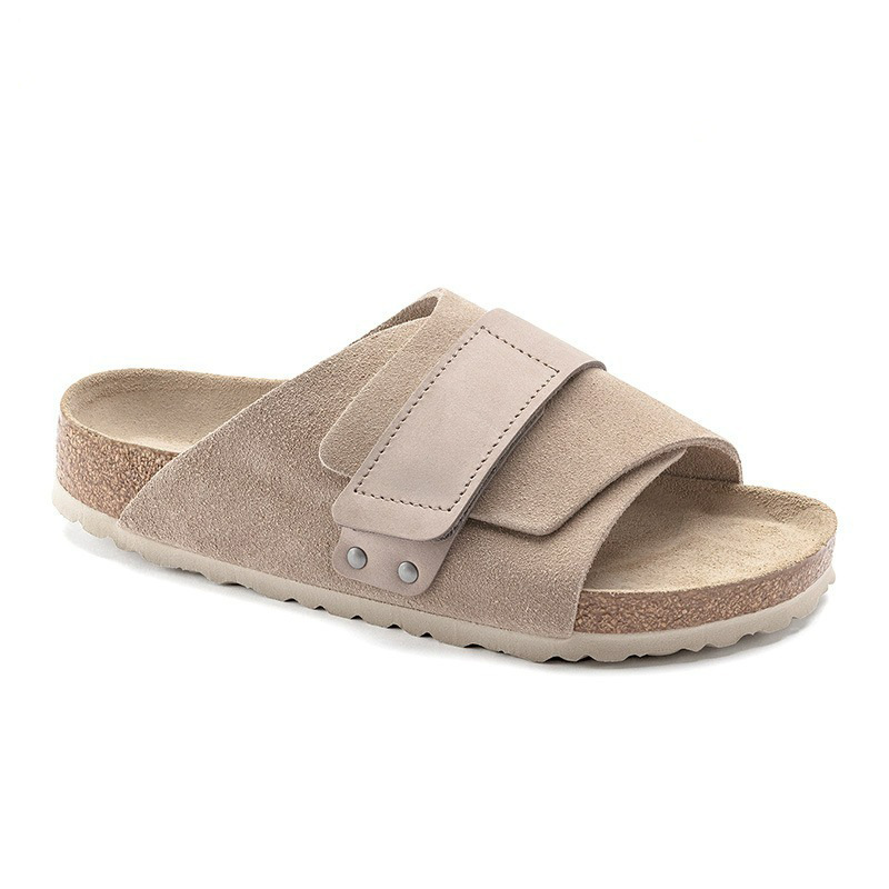 TEEMAZZI High quality non slip Velcro designer sandals cowhide men's and women's cork outdoor casual classic slippers