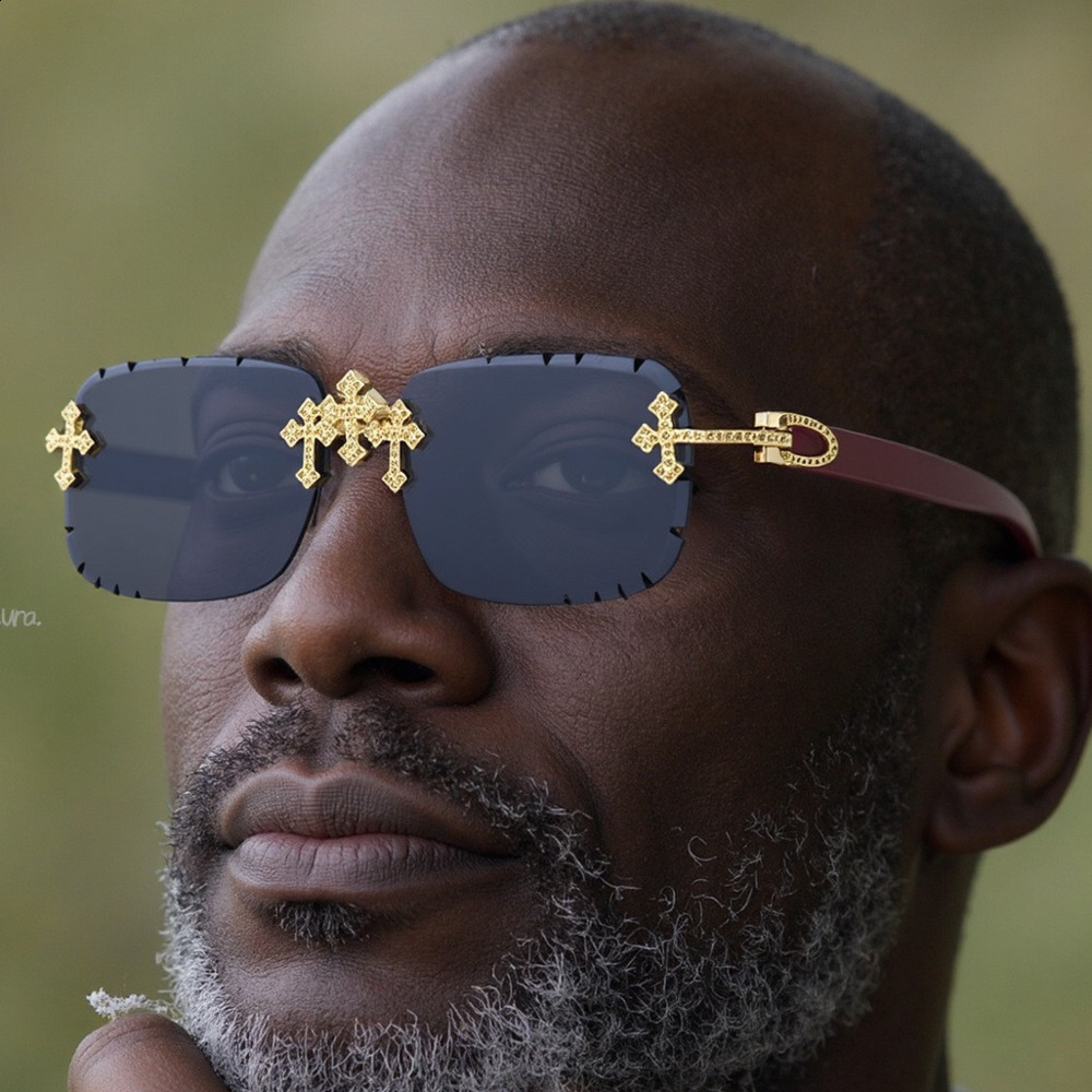 Fashion Square Rimless Sunglasses For Women Cross Diamond Metal Frame Eyewear Cut Lens UV400 Shades Sun Glasses 251129