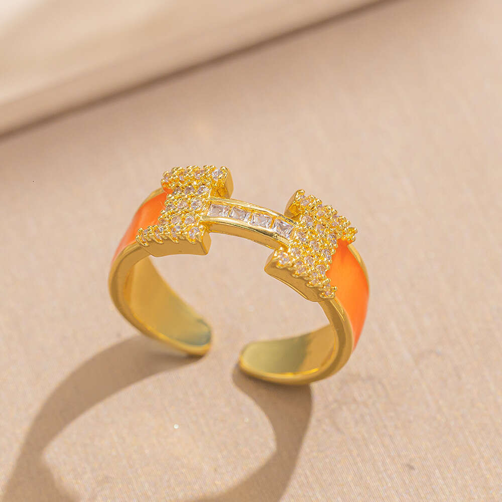 Cross-Border Hot-Selling H-Shaped Light Luxury Design Sense Couple Micro Pave Zircon Black White Open Adjustable Rings For Men And Women