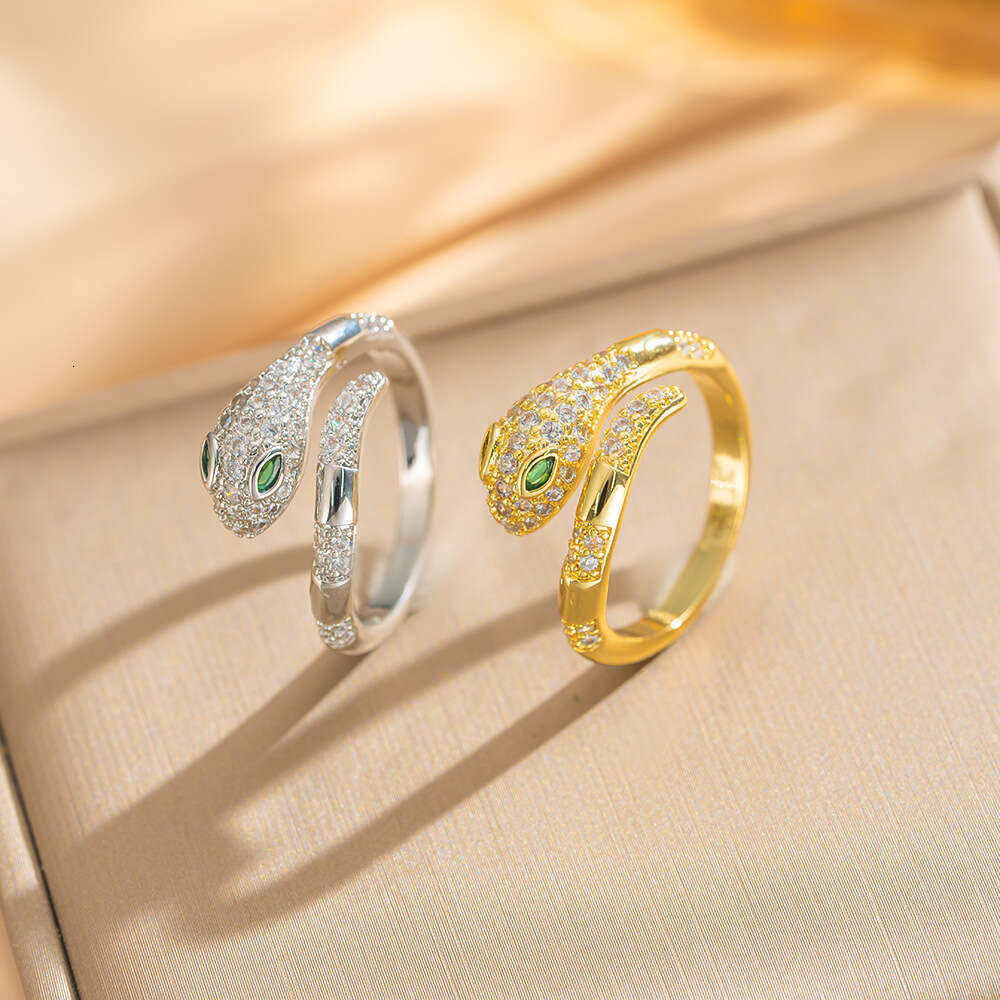 Snake-shaped Open Ring Adjustable Index Finger Ring With Micro-inlaid Zirconia