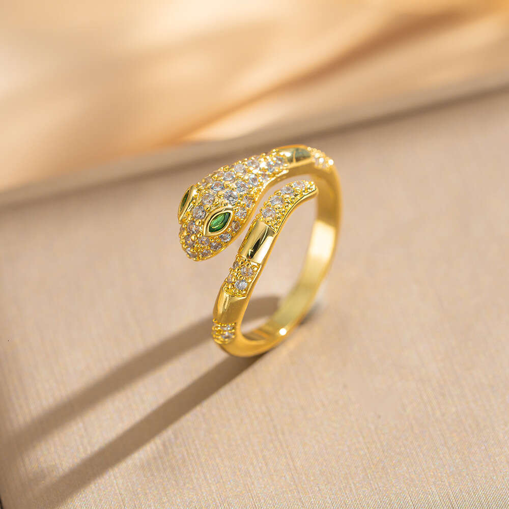 Snake-shaped Open Ring Adjustable Index Finger Ring With Micro-inlaid Zirconia