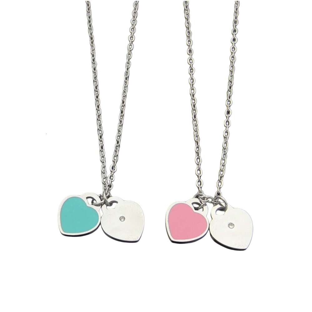 Designer Necklace Colorful Women's 925 Silver Double Heart Chain Pendant Necklaces Best Matching Wedding Gift Jewelry Necklace