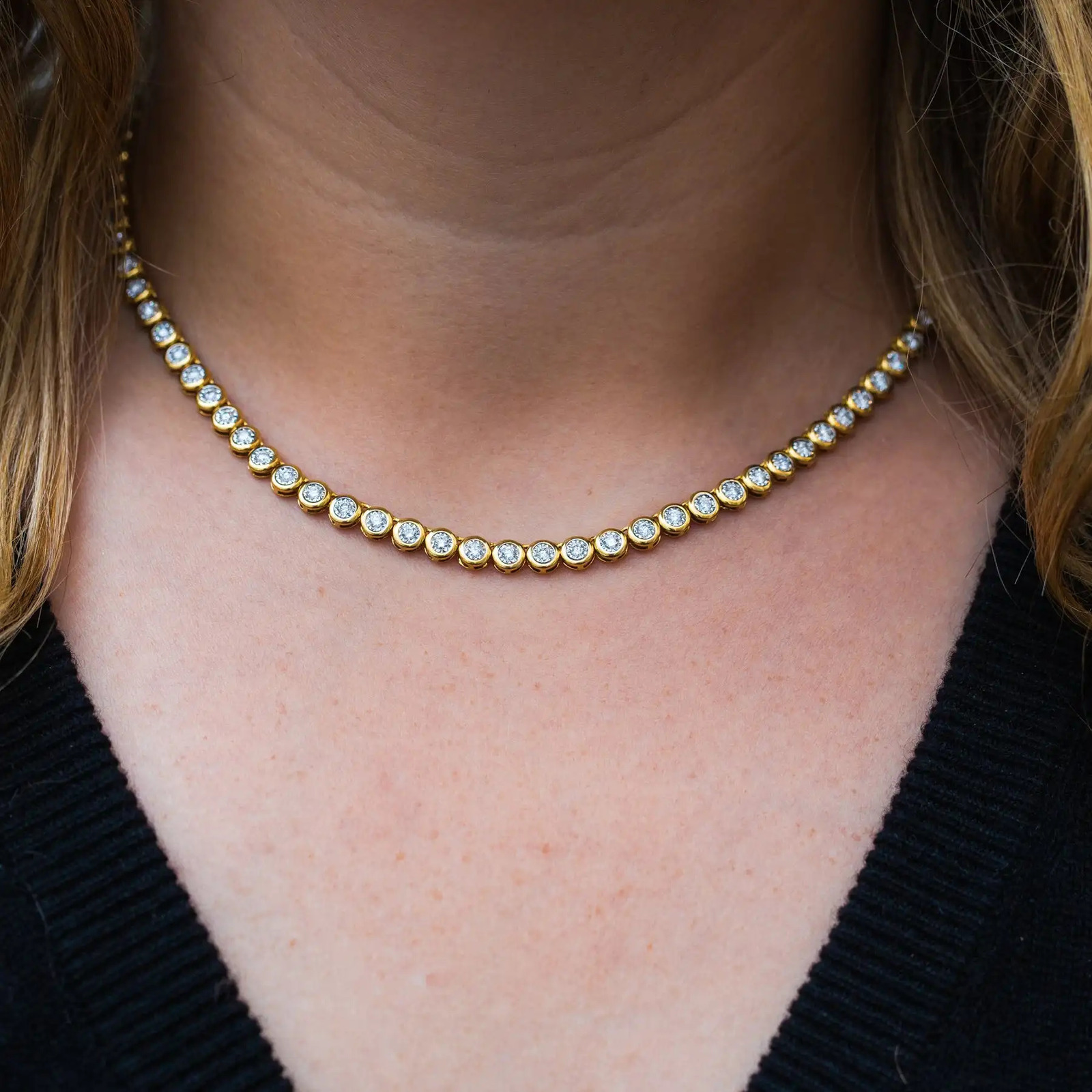 Various Shaped Geometric Bezel Set Round Heart Rectangle Cubic Zirconia CZ Tennis Chain Choker Necklace For Women 16inches 260206 - view 5