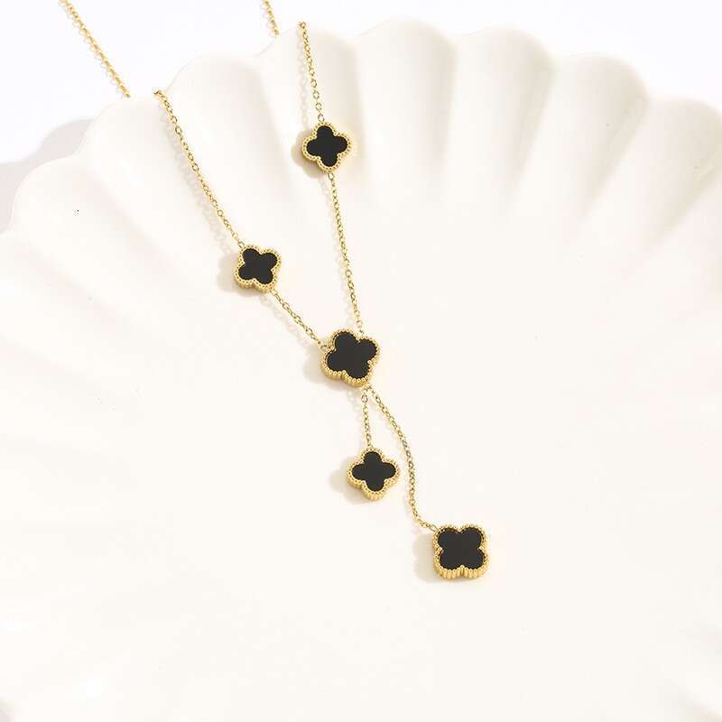 Clover Necklace for Women Full Titanium Steel Tassel Pendant European American Style Elegant High End Fashion Jewelry Free Shipping