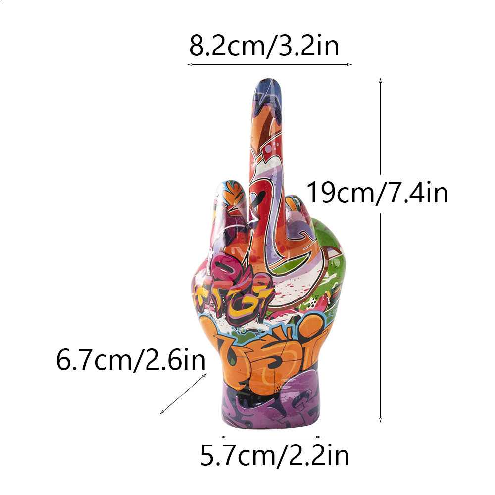 Graffiti Middle Finger Ornament Art And Crafts Resin Gesture Statue Desktop Ring A Living Room Home Decoration 240904