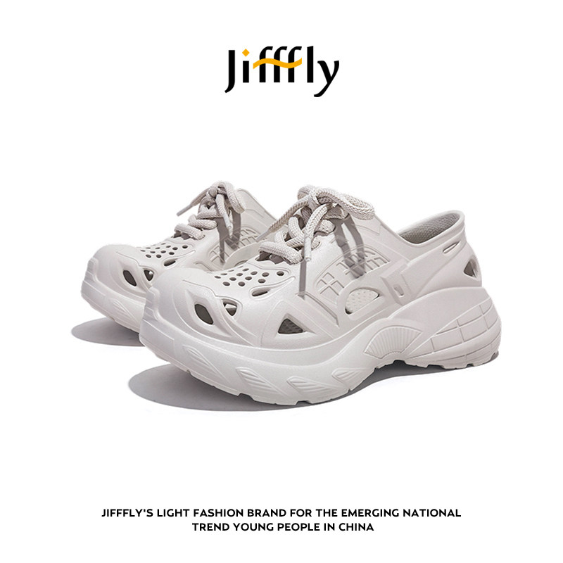 Jifffly 2026 new summer hole designer shoes for men breathable thick soled height increasing non slip indoor and outdoor beach sandals