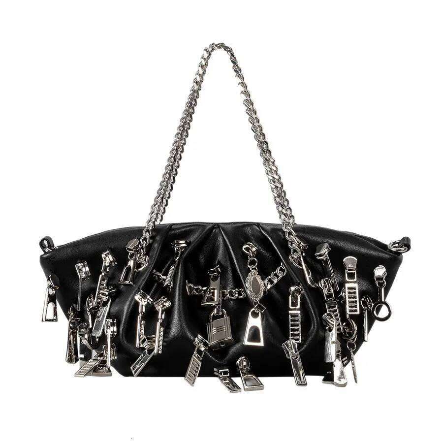 Punk Style Ruched Dumpling Armpit Bag 2025 Multi Zipper Head Decoration Women's Shoulder Bags Spicy Girl Y2k Handbags