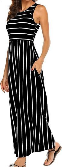 Womens Summer Sleeveless Striped Flowy Casual Long Dress with Pockets 240812