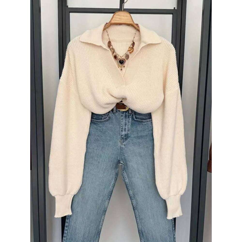 Women's POLO collar pullover long-sleeved wool top, versatile, fashionable casual, suitable for daily travel and commuting 26W0224