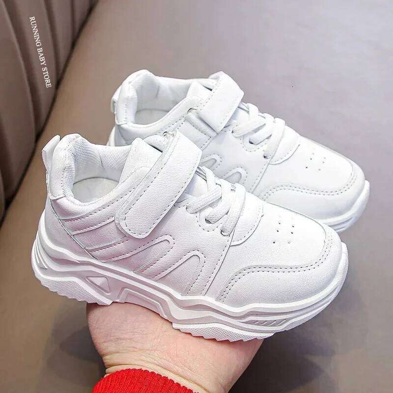 All White Girls Running Casual PU Kids Boy tenis Shoes Comfortable Soft Bottom 2025 Spring Autumn Children Sneakers I07105 26W0224