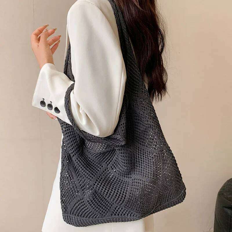 Fashion Women Hollow Woven Shoulder Bags Large Capacity Crochet Bag Knitting Handbags Eco Female Shopping Tote Z260224