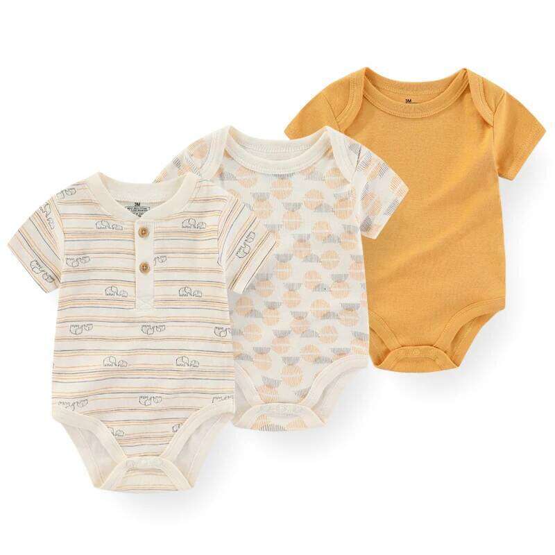 Kiddiezoom 3 Pcs Summer Fashion Baby Boy Girl Bodysuits Soft Newborn Clothing 26Y0224