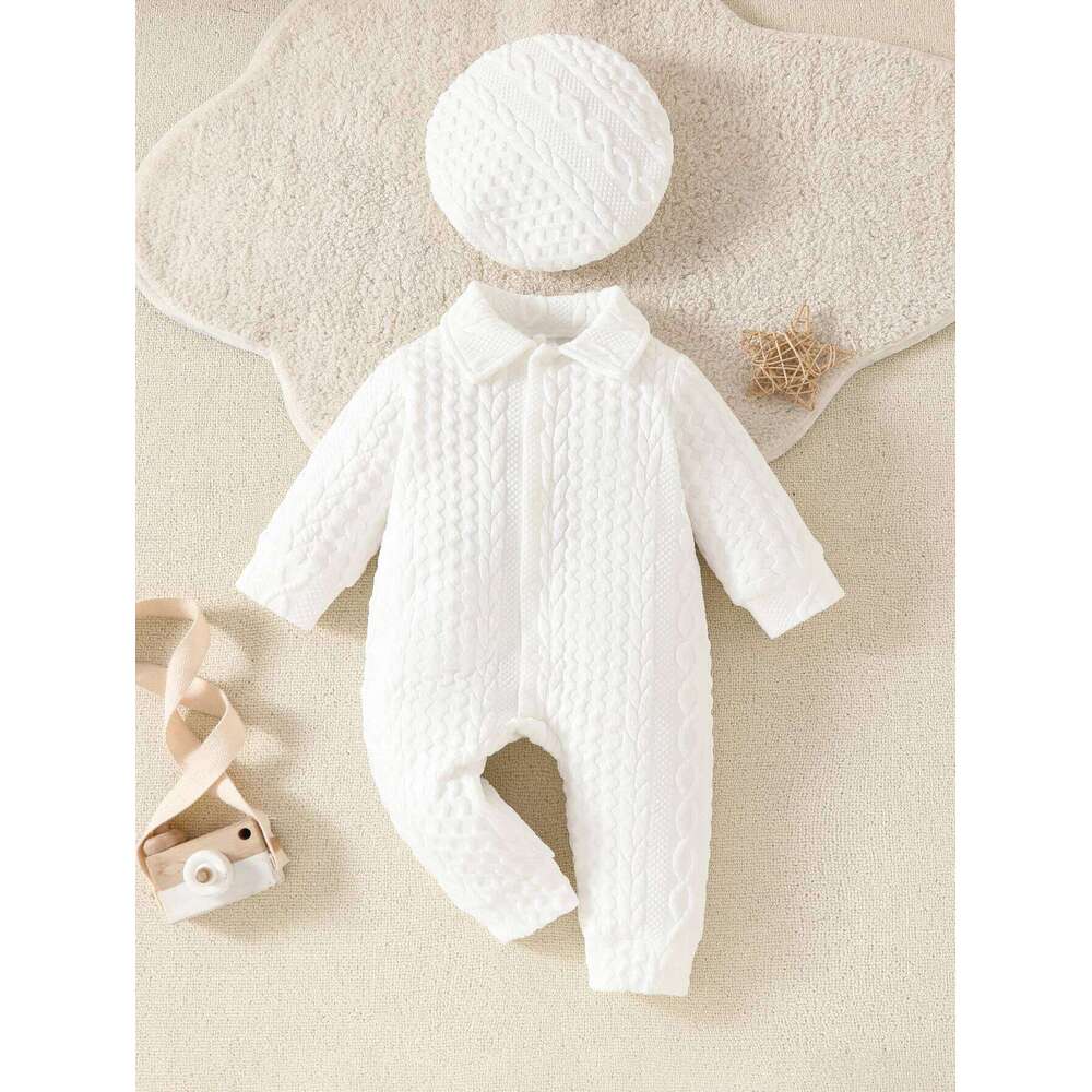Adorable baby boy long-sleeve textured onesie with hood, ultra-soft for spring, autumn, and winter 26H0224