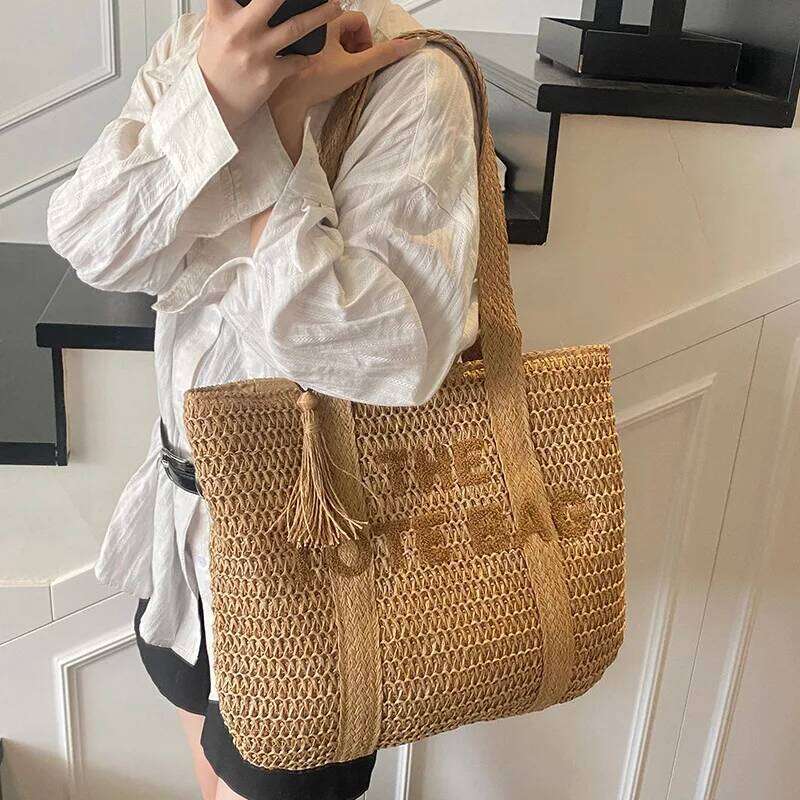 French Style Large Capacity Woven for Women New Beach Vacation Shoulder Casual Commuting Tote Bag Purse Z260224