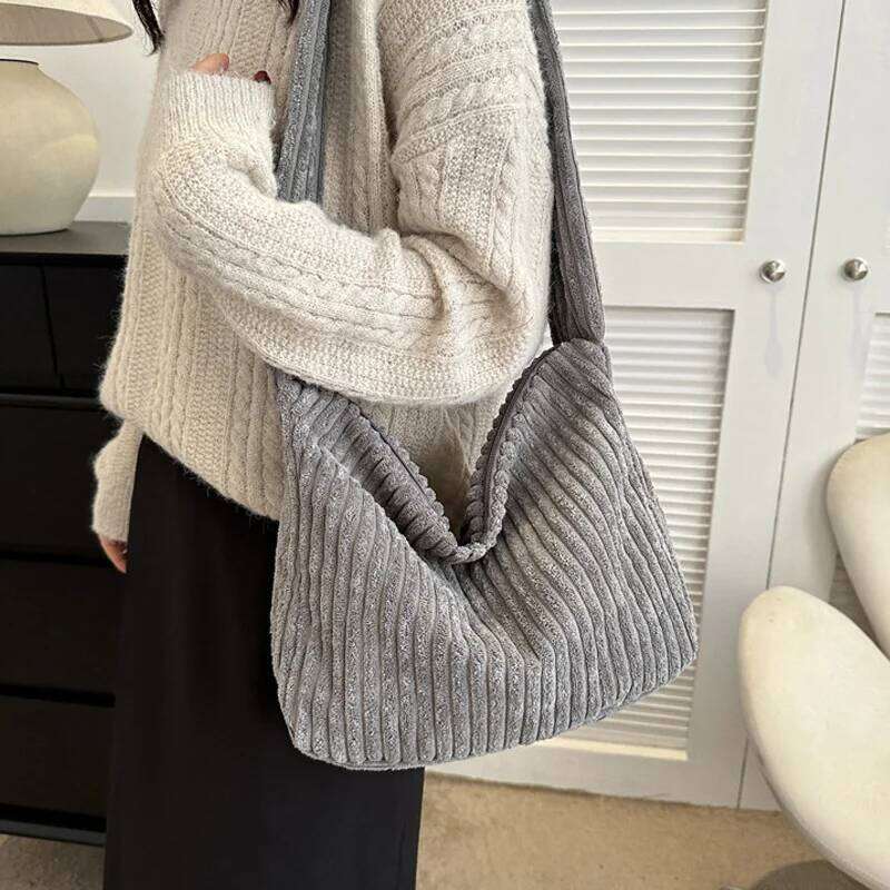 Winter Tote for Women Large Capacity Handbags Casual Shoulder Bags Trend Female Corduroy Shopper Crossbody Bag Z260224