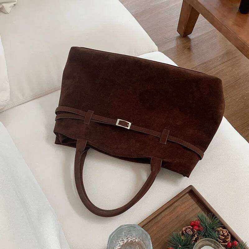 Retro Matte Suede Purse Handbags for Women Large Capacity Fall Winter Casual Tote Bag Belt Design Female Work Shoulder Bags Z260224
