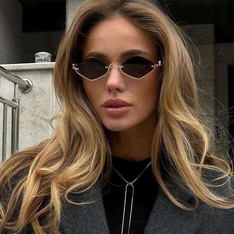 Fashion Small Polygonal Sunglasses Women Luxury Brand Metal Half Frame Sun Glasses Ladies Hipster sexy Cat Eye Shades Vintage 26W0224