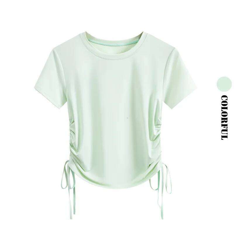 DRUR Summer Yoga Tops With Drawstring Side Ruched Lightweight Thin Workout T-Shirt for Women Elegant Ballet Dance Shirt 2026 New 26Y0224