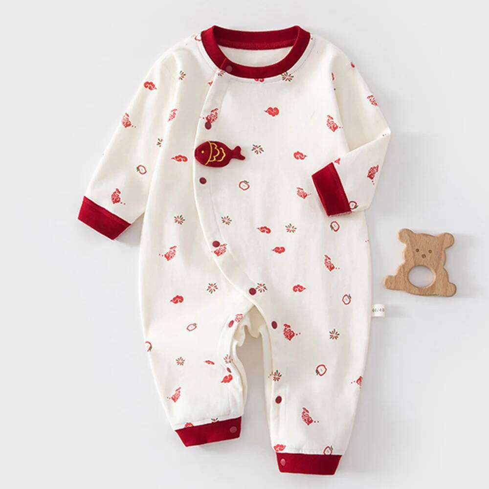 Girl Chinese New Year Romper Long Sleeve 100% Cotton Spring Autumn Infant Clothes Unisex Baby Boy Jumpsuits 26H0224