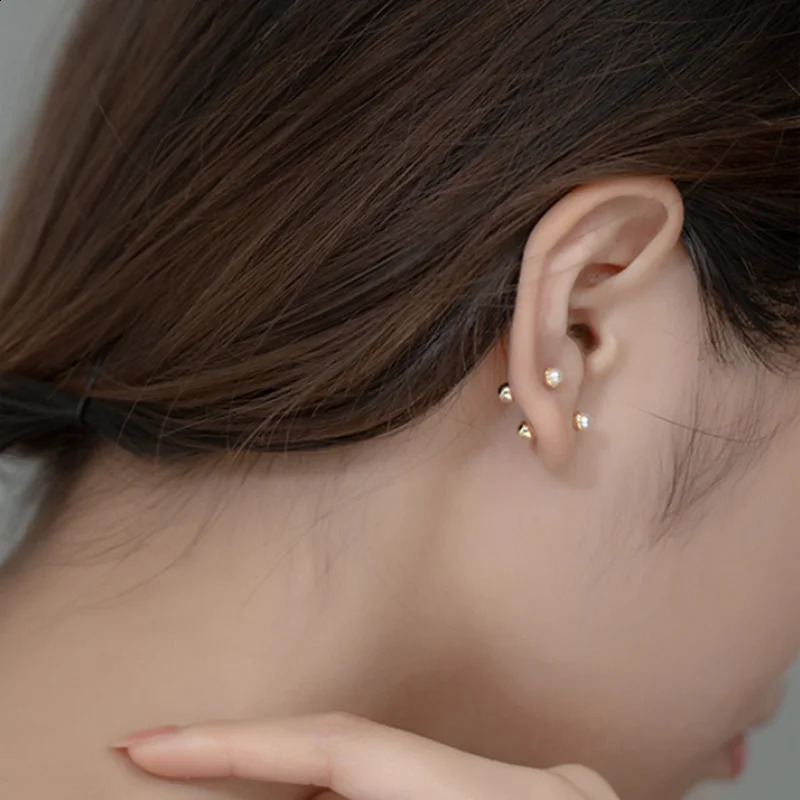 WANTME 925 Sterling Silver Simple Sweet Shell Spiral Beads Small Stud Earrings for Women Fashion Korean Party Piercing Jewelry 260205