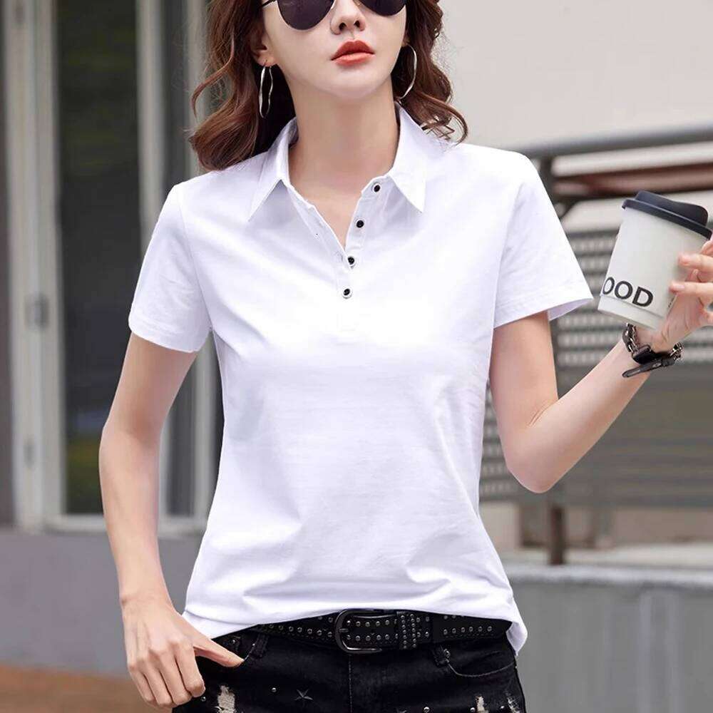 Korean version purple pure cotton lapel short sleeved t-shirt women's summer outfit new polo collar loose casual sports top 26W0224