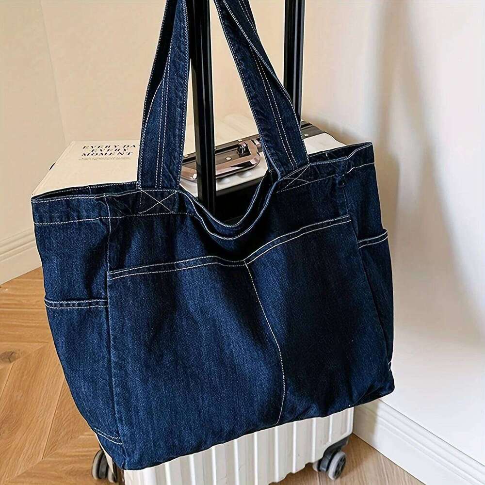 Vintage Denim Tote Retro Large Capacity Shoulder Bag, Women's Casual Handbag & Shopping Bag Women Handbags Z260224
