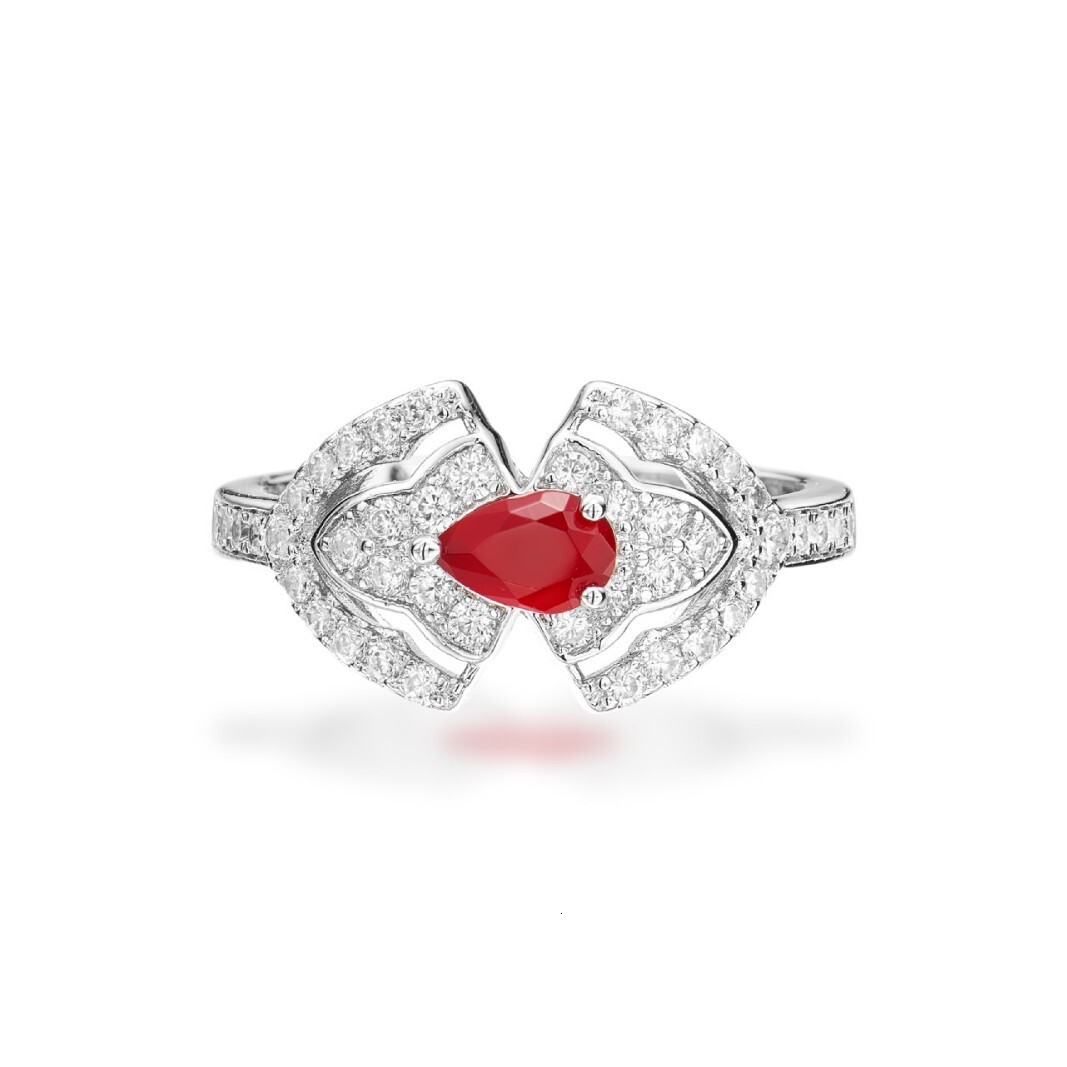 Ring Simulated Ruby Pear-Shaped Pattern Ring With Gold-Plated Open Design Ring, Vintage Texture, Everyday Accessory Ring