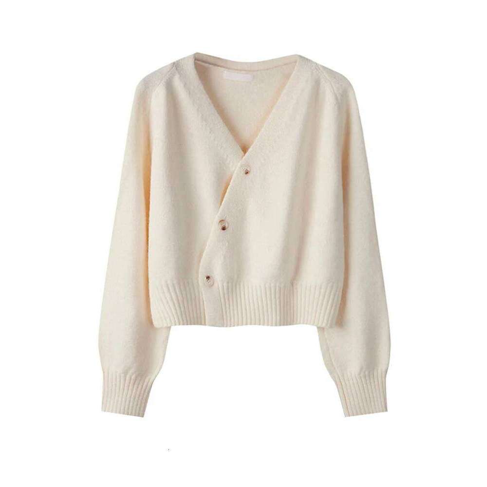 Autumn Winter Skew Button Cardigan V-neck Women Knitted Long Sleeve Tops Korean Loose Solid Cashmere Sweater for Woman 26L0224