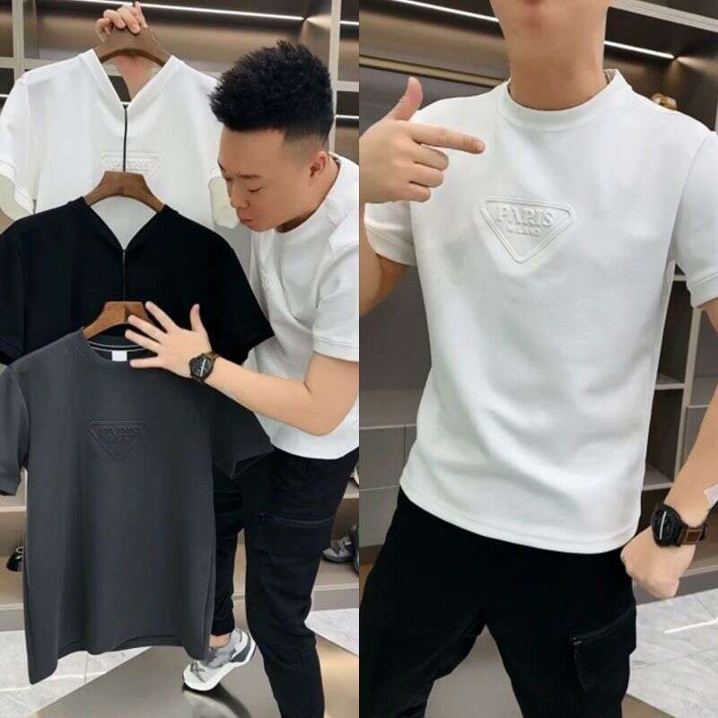 New Autumn Winter Men's Short-Sleeve T-Shirt, Versatile Trendy, With Embossed Letters, Light Luxury, Casual And Stylish Base T-Shirt