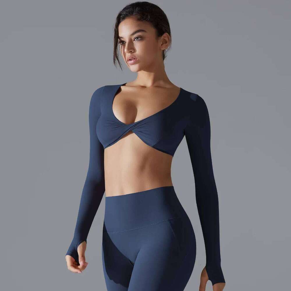 Yoga Long Sleeve Slim Sexy Breathable Quick Drying Sport Brassiere Gym Push Up Shockproof High Intensity Pilates Clothes Women 26Y0223
