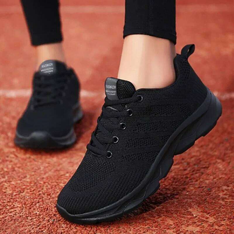 Black Non Slip Women's Fashion Lightweight Running Sneakers Breathable Casual Travel Comfortable Shoes for Work