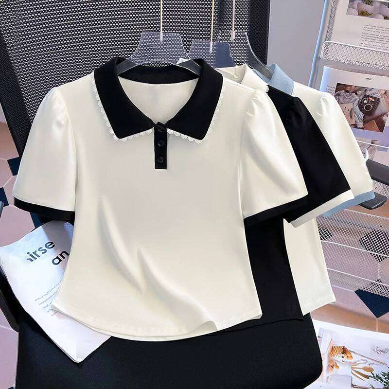 Women Peter Pan Collar Short Sleeve T Shirt Summer New Design False Two Piece Top Blouse 26W0224