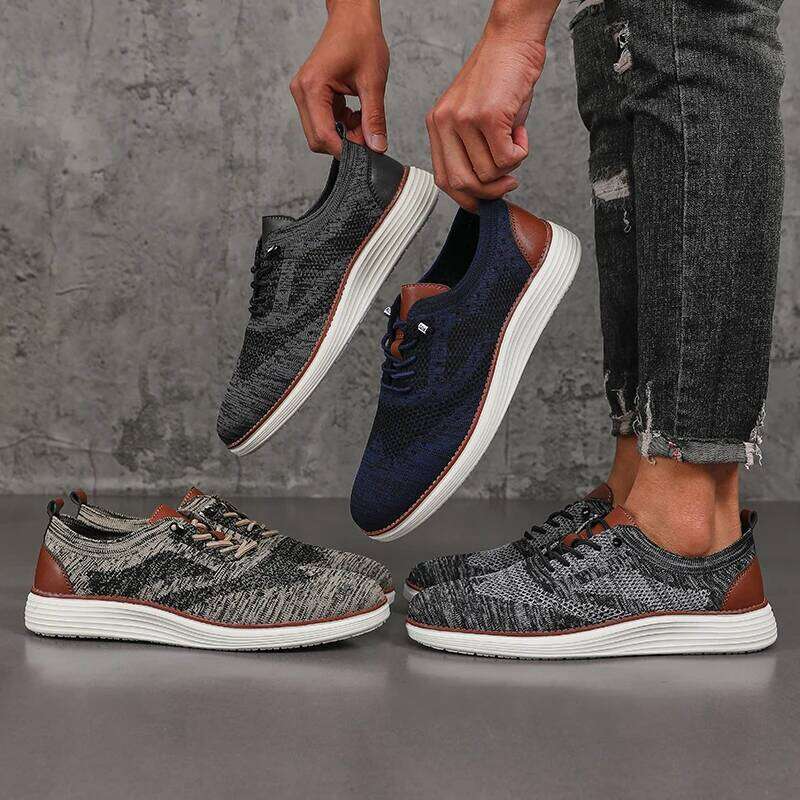 Men's Casual Slip on Breathable Flats Walking Sneakers Lightweight Lace-Up Versatile Business Mesh Light Comfort Shoes Men