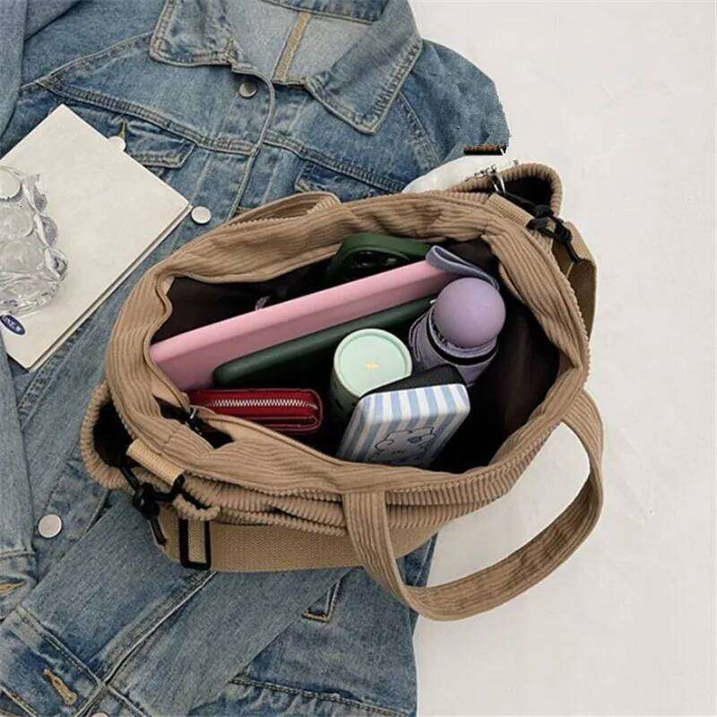 New Corduroy Tote Bag with Zipper Closure, Chic Daily Commuter Handbag Shoulder Crossbody Bag, Ideal for Shopping & Everyday Use Z260224