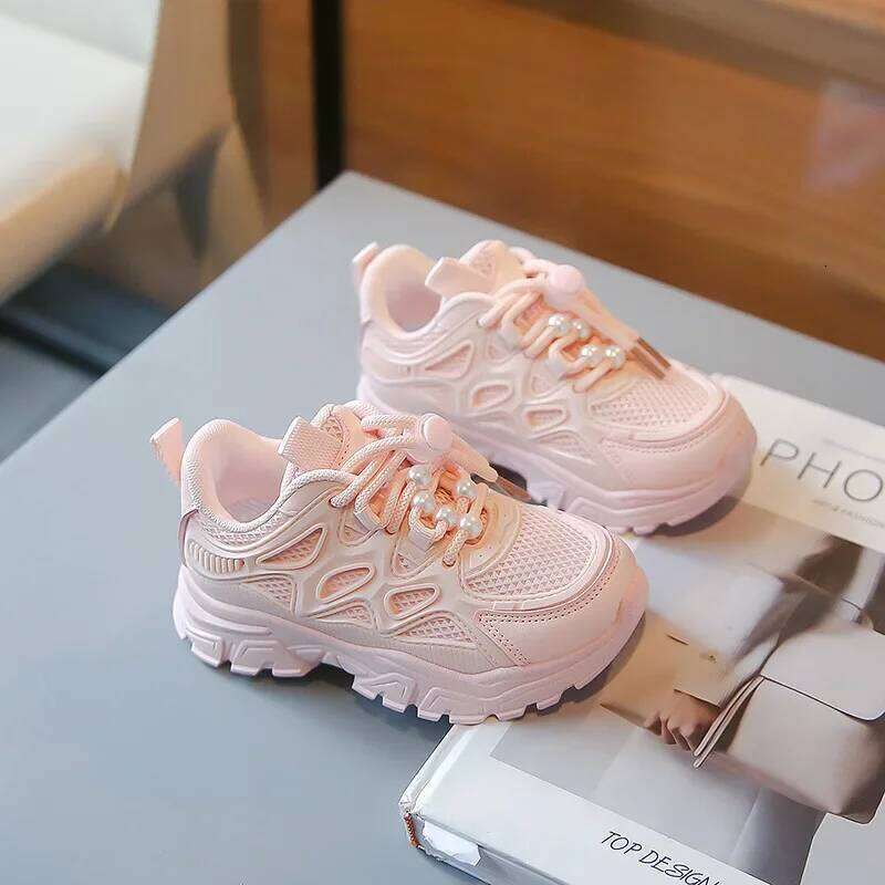 Kids Girls School White Casual Solid Color Mesh Sports Shoes for Toddlers Fashion Lightweight Children's Running Sneakers 26W0224